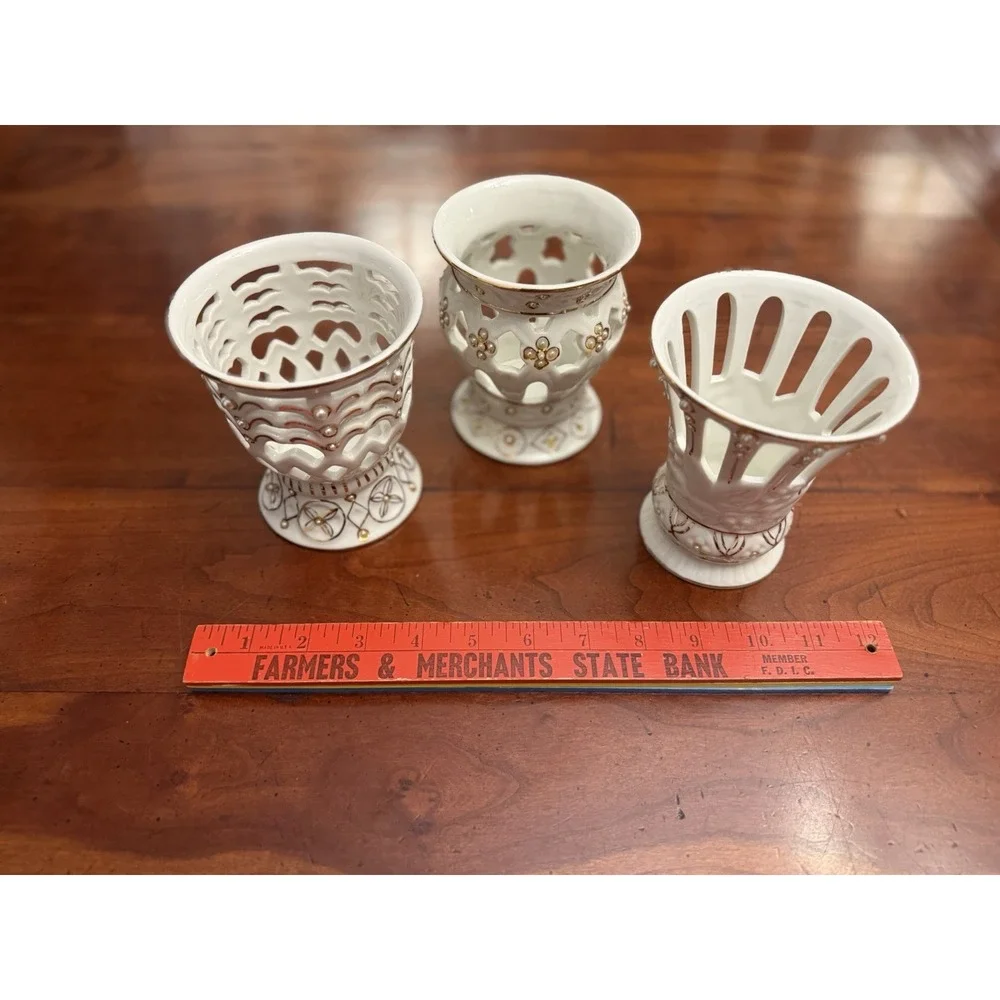 Formalities by Baum Bros Ivory & Pearl Collection Porcelain Votives Set of 3 Vtg